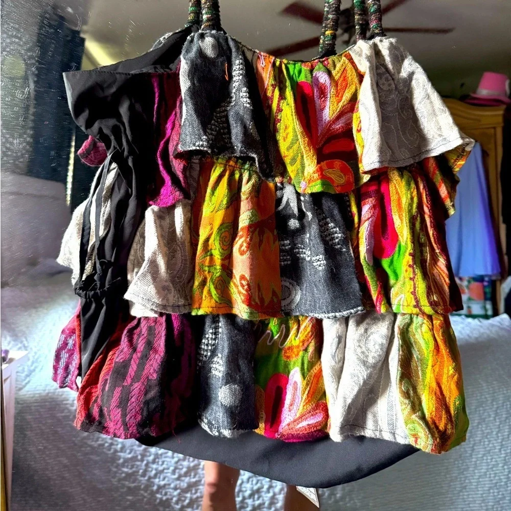 ANU Colorful Patchwork Hobo  ruffle tote Bag